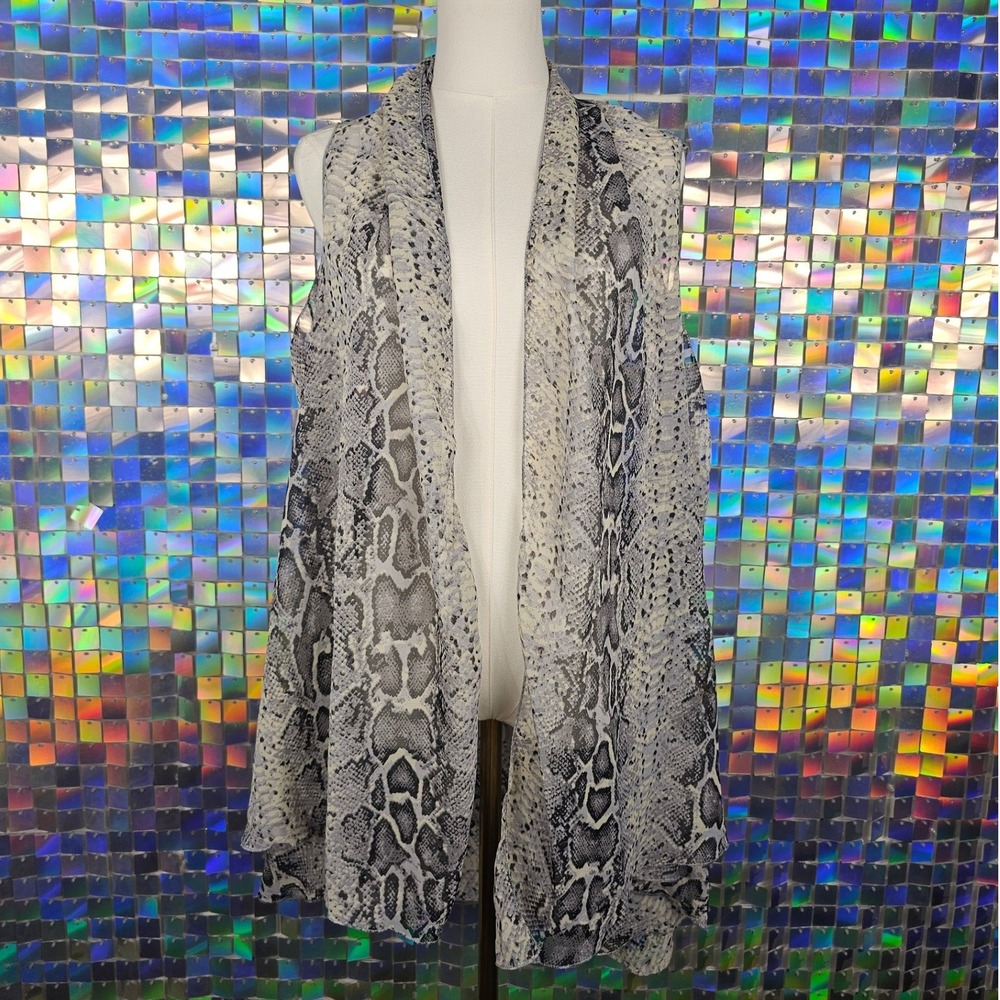 Snakeskin Print Mesh Vest Coverup Women One Size Grey Purple‎ Open Front Draped